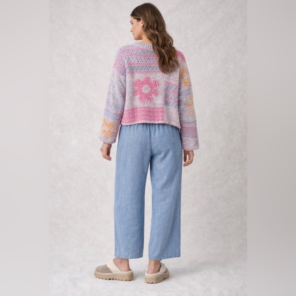 Moon & Madison Floral Patchwork Cropped Sweater ~ Boho Cottagecore Knit ~ Size S - Picture 8 of 14